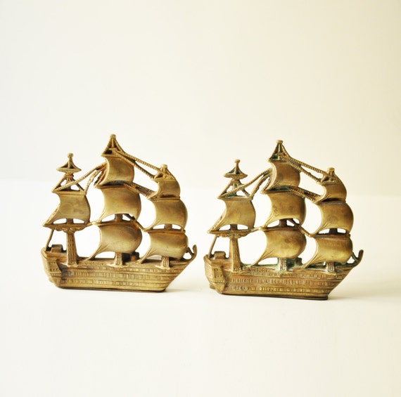 Vintage Nautical Bookends Brass Ships Book Ends by thelittlebiker