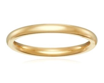 Yellow gold wedding band women men wedding ring domed with