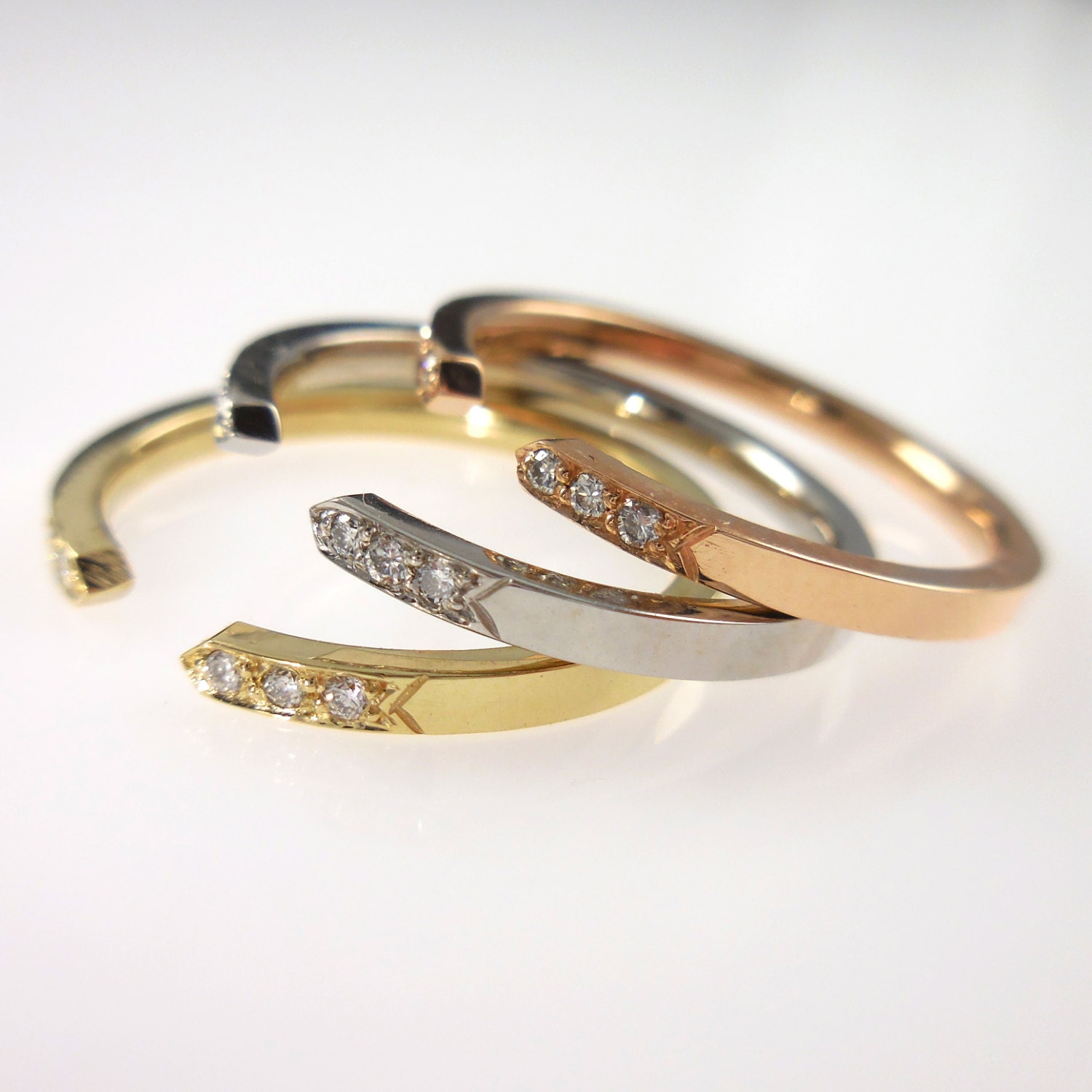 Pave Diamond Band Adjustable Ring Open cuff Modern Wedding