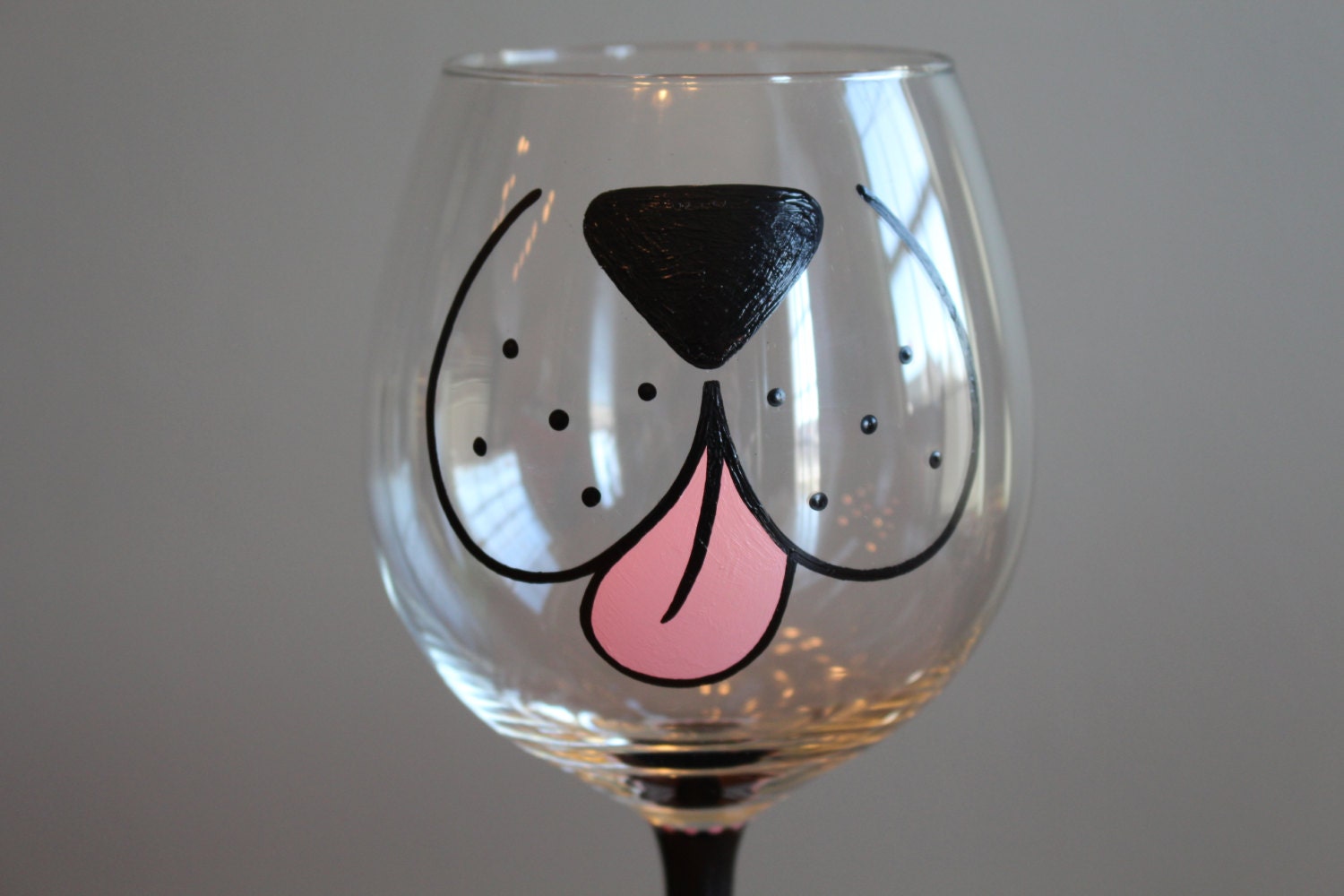 Handpainted Dog Wine Glass Dog Face Personalization