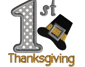 1st Thanksgiving Embroidery design, holiday applique, 2 sizes, machine embroidery instant download