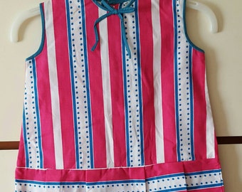 1960s 1970s Original Vintage Girls Dress Turquoise, Pink & White Modette (4894)
