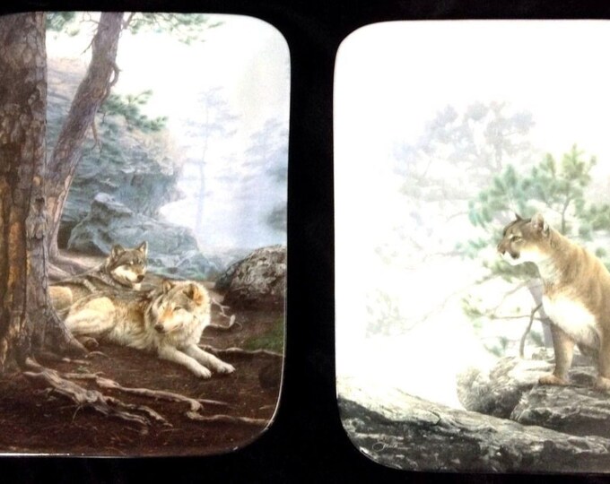 Bradford Exchange Rectangular Plates, Natures Harmony Wolf and Mountain Lion Set of 2 Limited Edition Plates