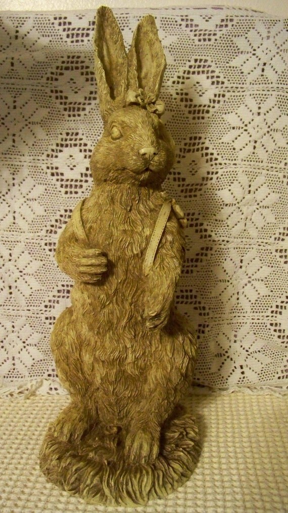 3r studios brown resin rabbit with basket statue