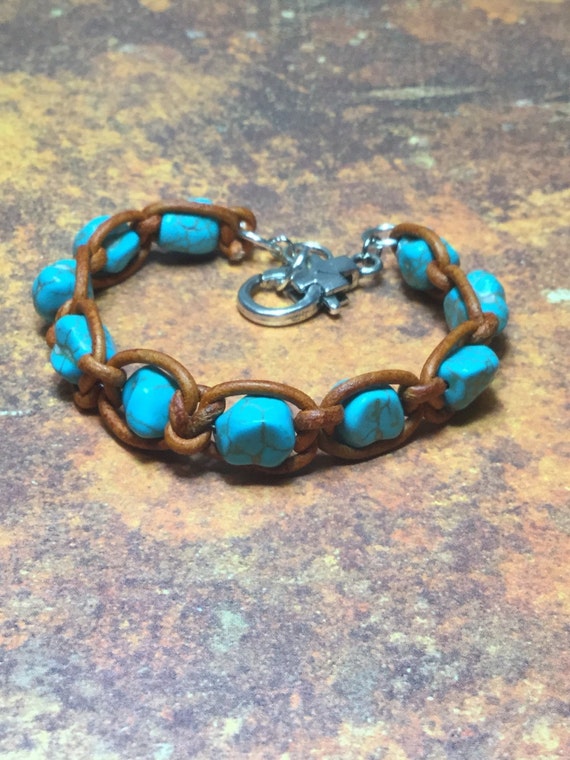 Mens turquoise leather Bracelet by BeadDazzlers on Etsy