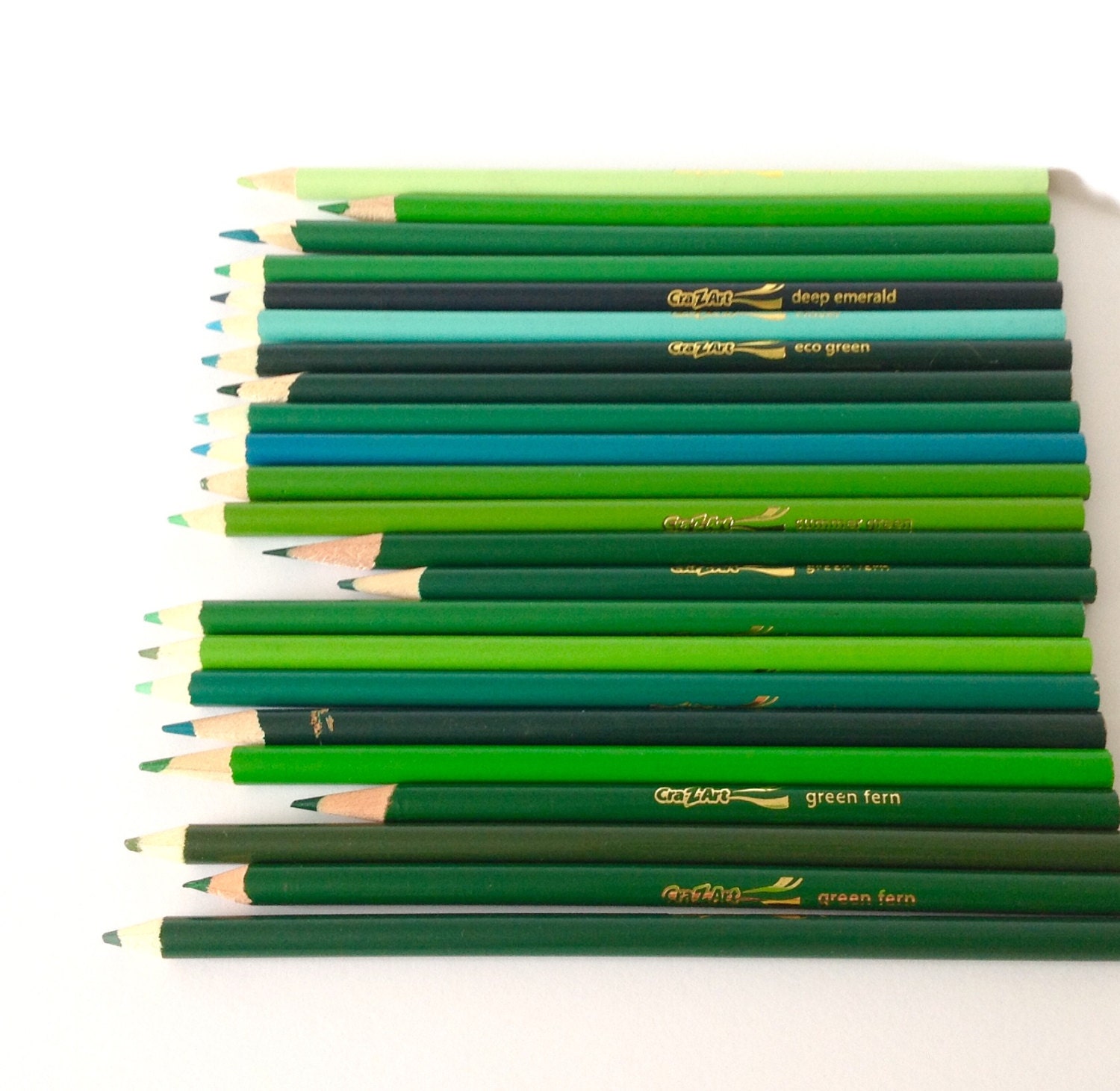 23 Green Colored Pencils Assortment by Cra-Z-Art Sharpened