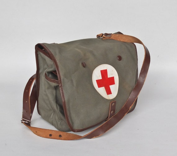 Vintage Military First Aid Canvas Crossbody Bag / Shoulder