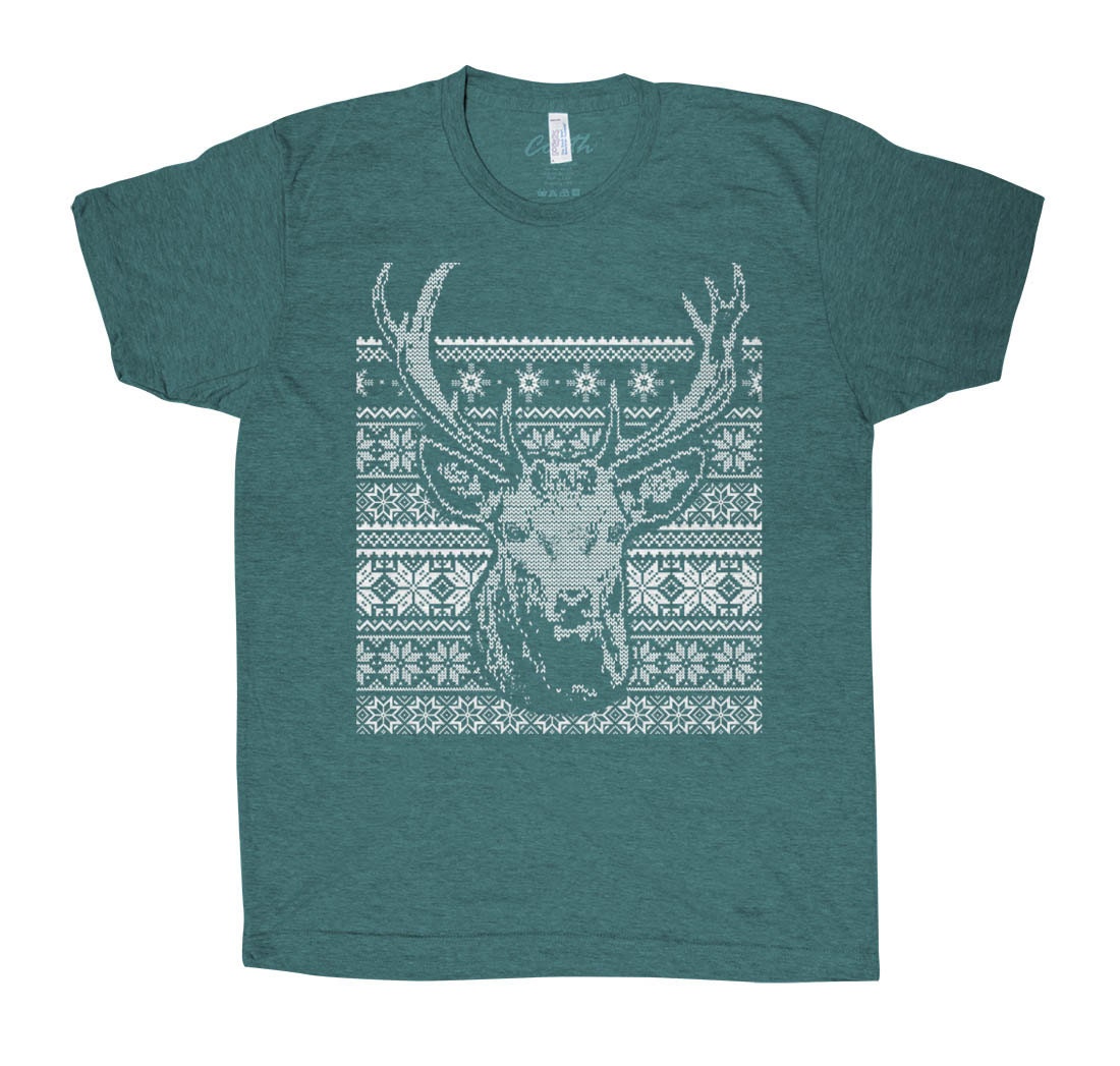 Christmas Deer Tshirt Men Graphic Tee Custom Hand Screen
