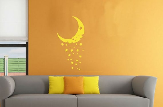 Moon and Stars Wall Decal Wall Art Vinyl Lettering Home