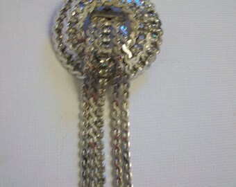 SALE Vintage 1970s Silver Tone & Diamante Brooch; Very Unusual