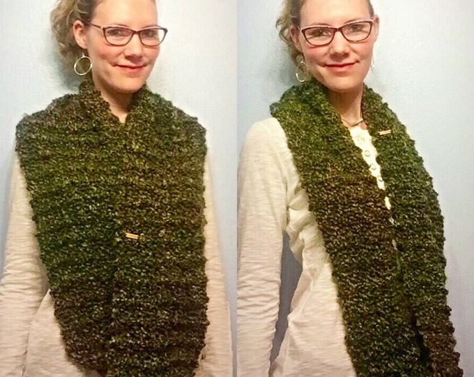 SALE! Hunter Green Chunky Infinity Scarf and Cowl, Large Loose Knit Infinity Scarf, Cowl and Wrap in Greens and Browns