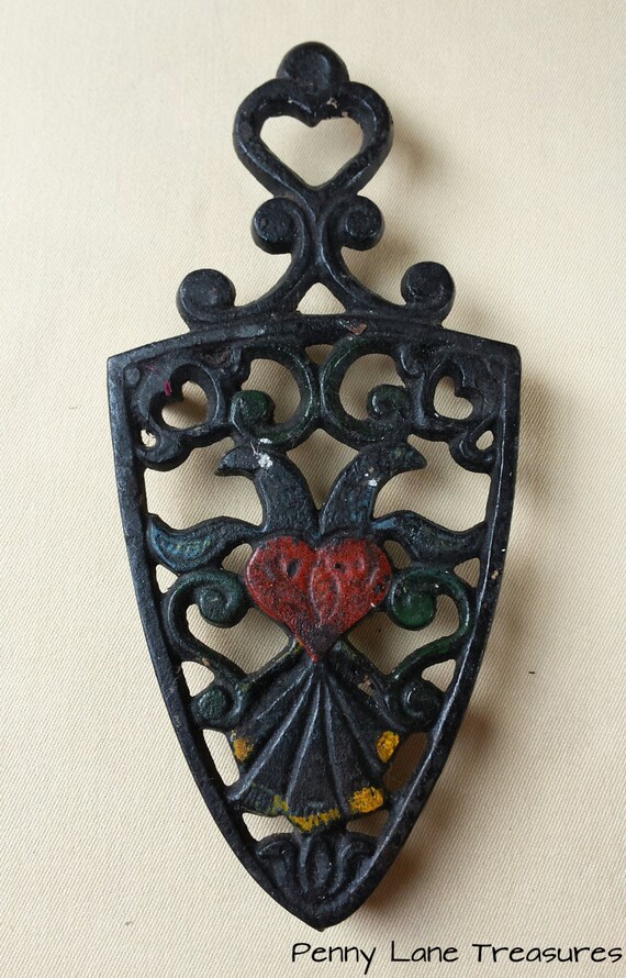 Vintage Cast Iron Trivet Heart and Arrows by