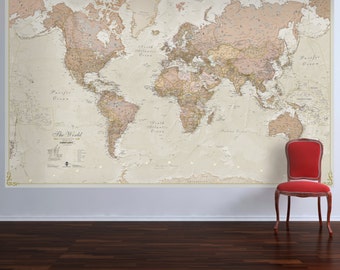Huge Antique World Map - Vintage, elegant, home decor, home, bedroom, living room, wall art, map poster