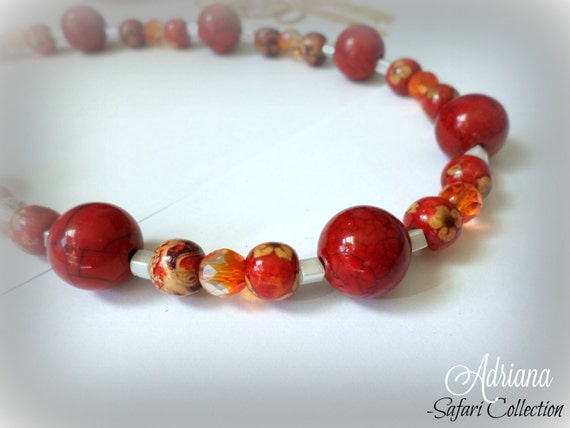 Glass and Wood Beaded Blood Red Necklace. Unique. Gifts for