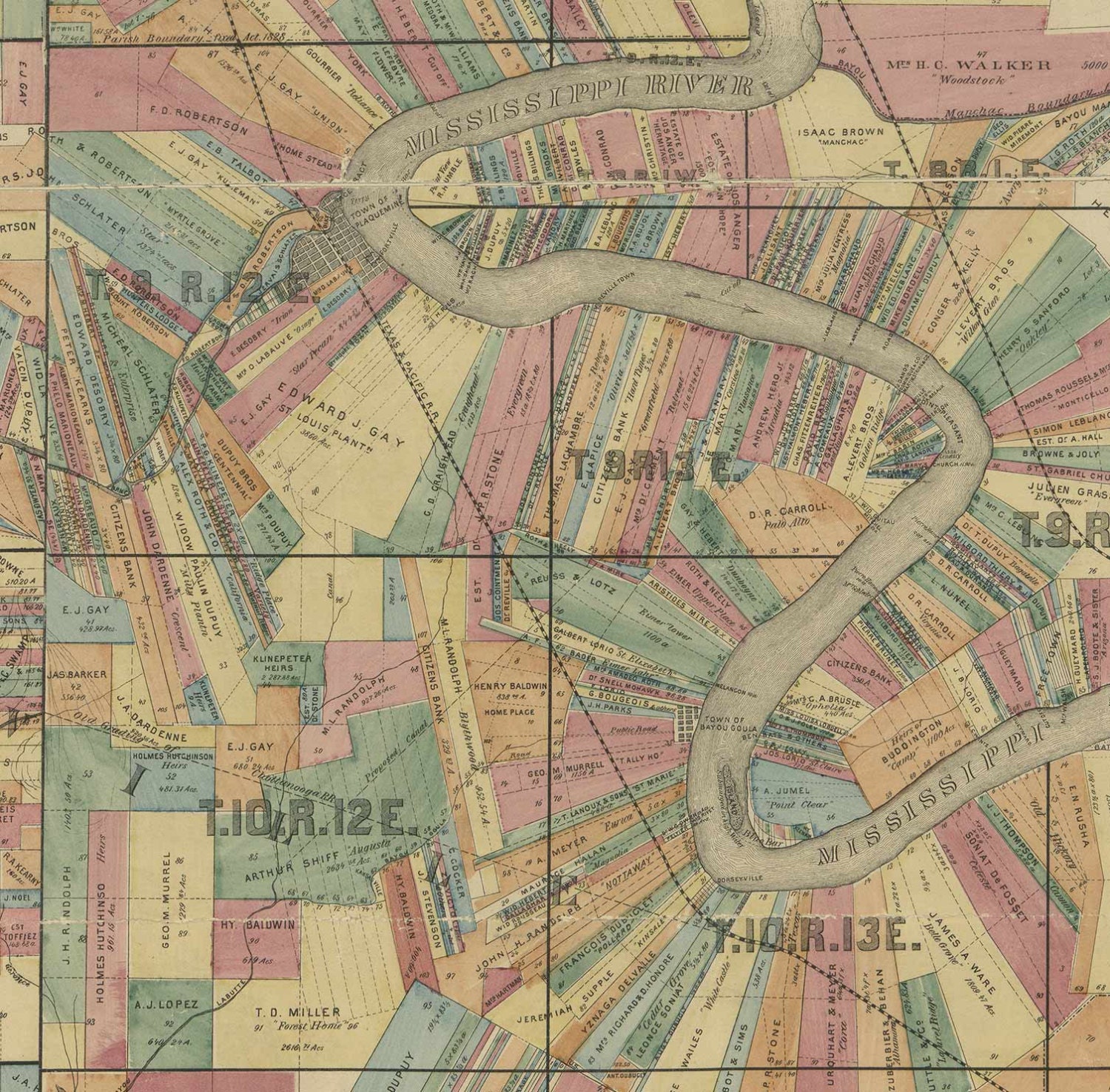 Iberville Parish Louisiana 1863 County Wall Map with by Oldmap