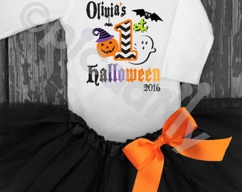 Baby Girl My First Halloween Outfit with OPTIONAL TUTU Personalized Baby Girl My 1st Halloween Onesie Baby Girls 1st Halloween Onesie & tutu