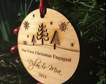 Christmas Ornaments Handmade, Christmas Ornaments Personalized, Engagement Gifts for Couple, Wood Christmas Ornaments // SKU#169