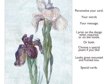 Iris Card, Greeting Card Sister, Birthday Card, Handmade Card , personalised card, anniversary card , Blank card ,Irises