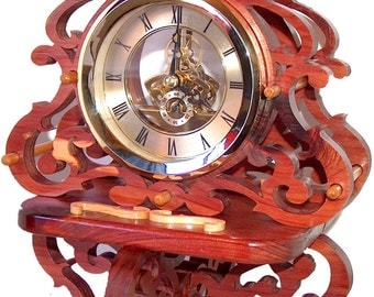 Fretwork Skeleton Clock, Rustic Wood Clock, Scroll Saw, Unique Clock, Victorian Decor, Victorian Art, Desk Clock, Swirls, Decorative Clock