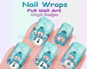 Winter Nail Wraps, Christmas Waterslide Full Nail Decals, Stickers, Snowman
