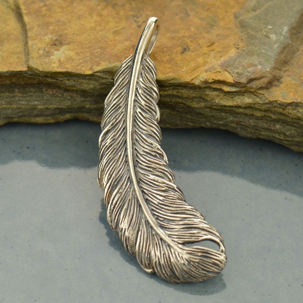 Large Sterling Silver Feather Pendant