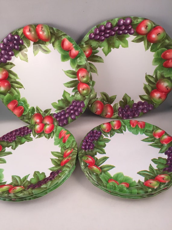 Items similar to Heavy Plastic Fruit Embossed Plates / Sturdy Outdoor