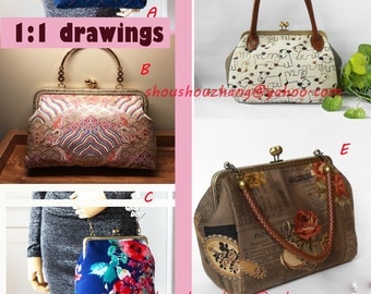 5 Design bag pattern for 20CM 8 inch diy square handbag sewing on purse clutch frame pvc pattern