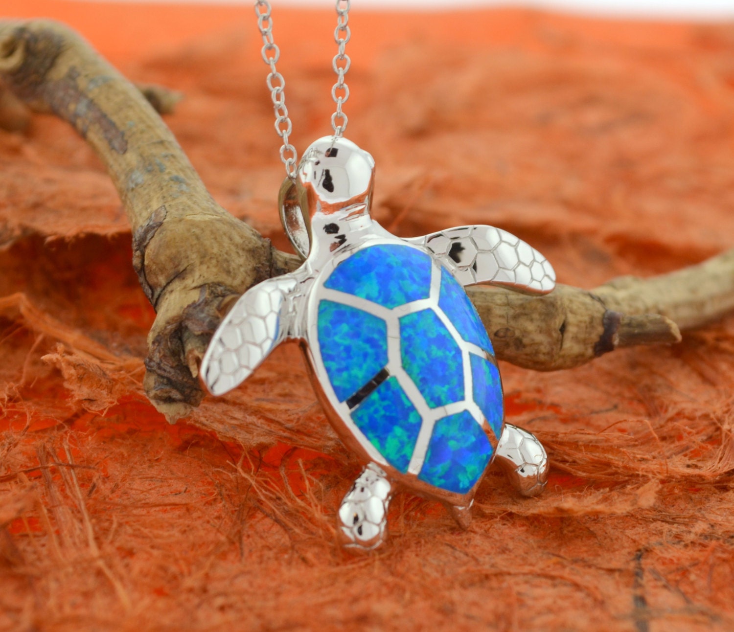 Opal Honu Turtle Pendant With 18 Chain .925 by Silvershowroom