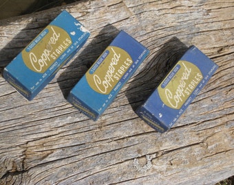 3 Blue Boxes Of Mid Century Stancare Copper Staples/ Ace/Luna/Prefect 26/6 Staples/ Vintage Office Supplies/Vintage Stapler, Staples/Copper