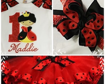 Birthday Queen Of Hearts TuTu Set; Ribbon Tutu, Personalized Bodysuit And Hair Bow; Half,1st,2nd,3rd,4th,5th Birthday