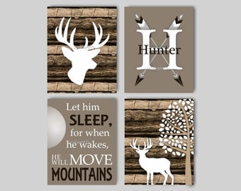 Baby Boy Nursery Art Rustic Nursery Art Deer Nursery Bedding Decor Woodland Nursery Let Him Sleep Camouflage Deer Print Choose Colors WD4425