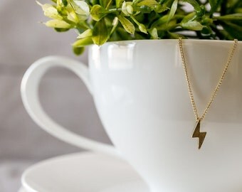 Gold Lightning Bolt Necklace, Dainty Gold Necklace, Layering Necklace, Edgy, Gold Charm Necklace, Gold Lightning Bolt, Delicate Necklace,