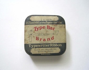 Vintage US Typewriter Ribbon Type Bar Brand, Advertising Art, Smith Corona, Inc. USA, Vintage Tin Box ,Pillbox, 1950s decor, Office Decor