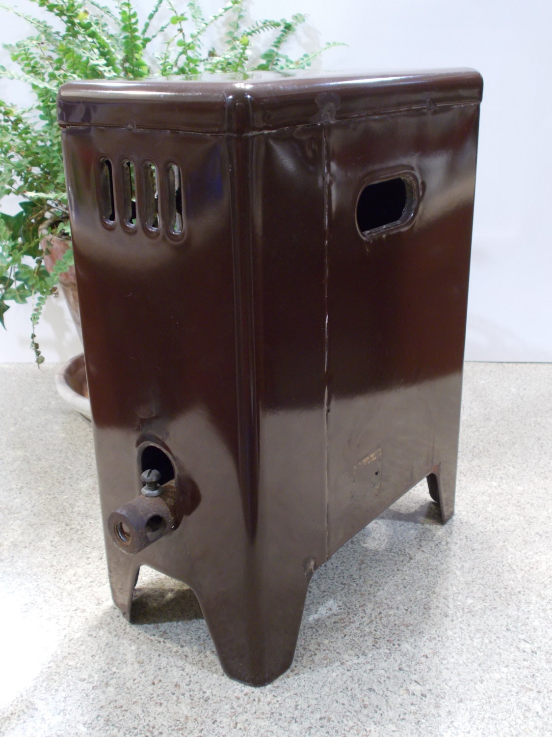 Vintage Brown Porcelain Gas Heater Space Heater by WhatOnceWasOld