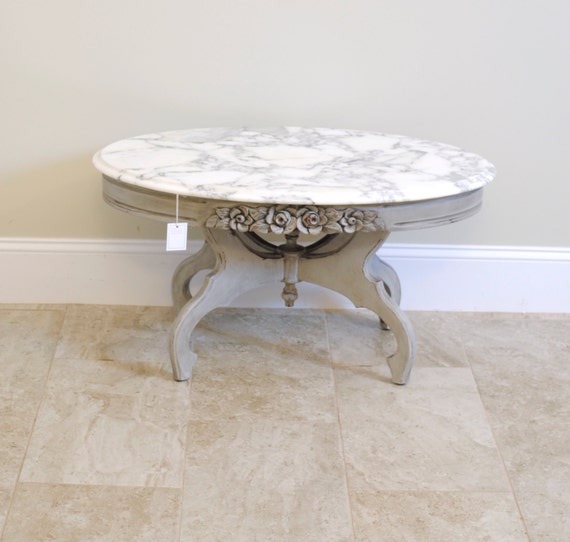 Grey Distressed Marble Top Coffee Table