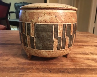 Very rare three footed mid century lidded vessel by Joel Edwards
