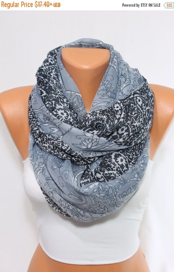 Gray Black Floral Scarf Lightweight Floral Print Scarf by escherpe