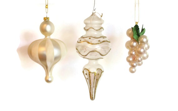 clearance trio of cream satin gold glass christmas ornaments clearance trio of cream satin gold glass christmas ornaments