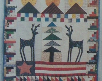 Scrap Quilt Pattern ~ Wall Hanging, Patchwork, Applique ~ Reindeer Moon ~ Flag, Country, Cabin, Lodge, Rustic, Primitive