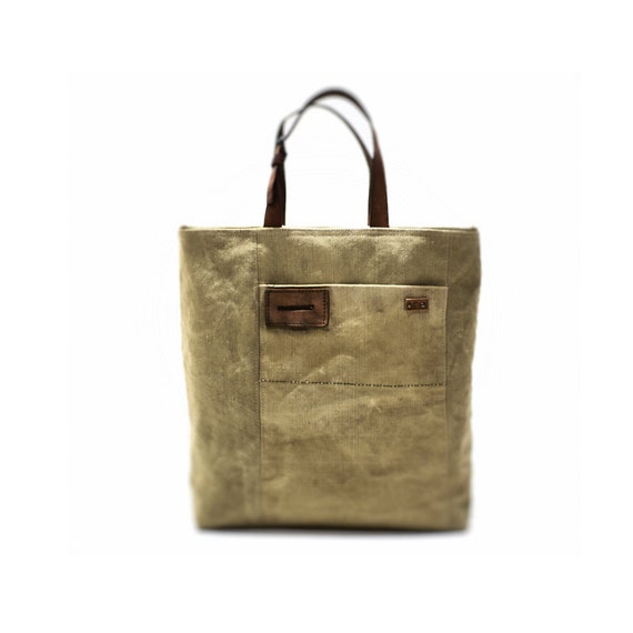 Canvas bag with leather handles large tote bag recycled