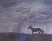 Horse Scenic Storm Sky Rain Landscape Oil Painting Impressionistic
