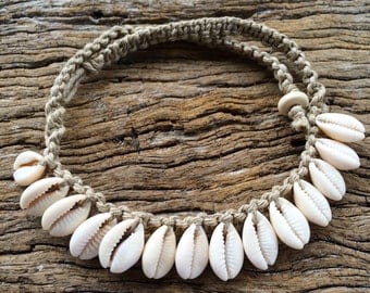 Hand Made Hemp Macrame Baby/Child Shell Necklace with Cowrie Shells, Bohemian Sea Gypsy