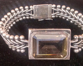 Vintage Designer Signed Lori Bonn Sterling Silver Bracelet With Faceted Stone