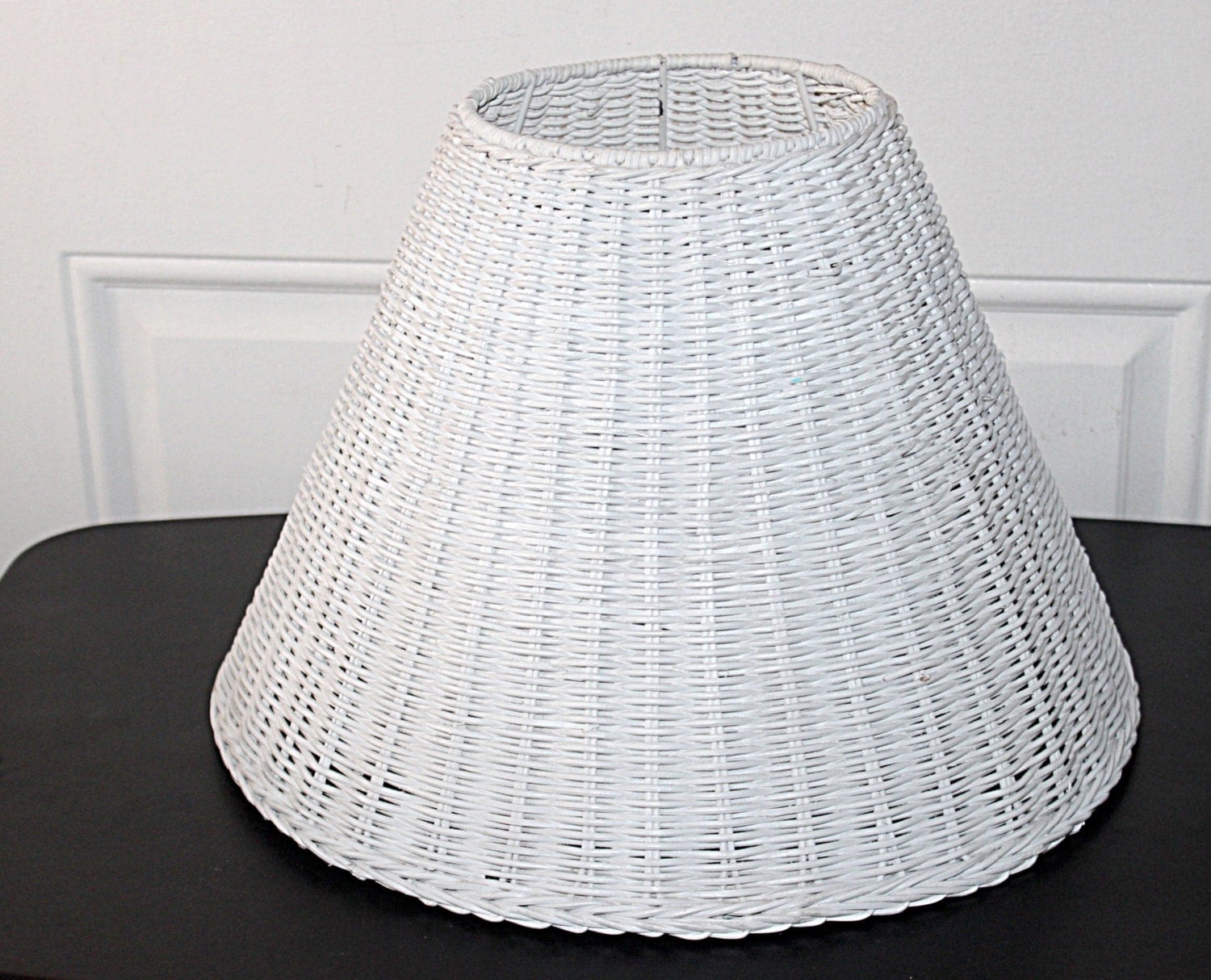 Antique White Wicker Shade Wicker Lamp Shade by QUEENIESECLECTIC