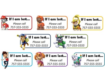Set of 8+ Custom Temporary Tattoos - Emergency Contact Info / If Lost - Paw Patrol Pups
