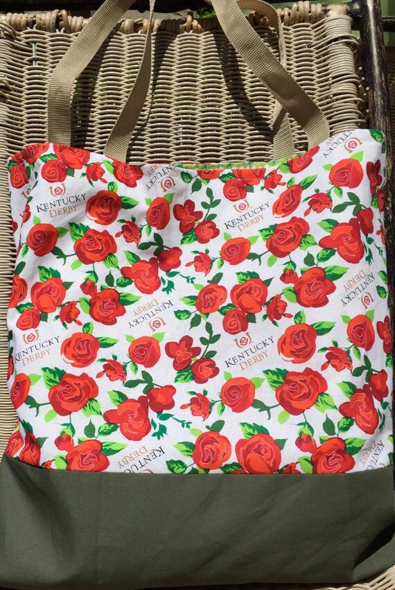 Items similar to Kentucky Derby Large Tote Bag, Cotton Purse, Red Roses