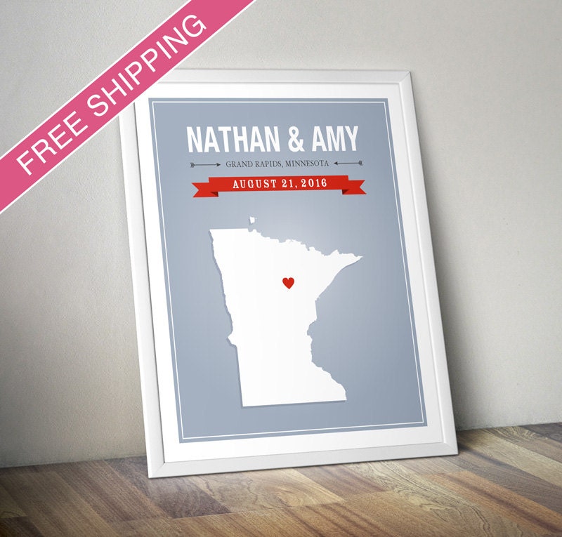 Personalized Minnesota Wedding Gift Custom Minnesota State