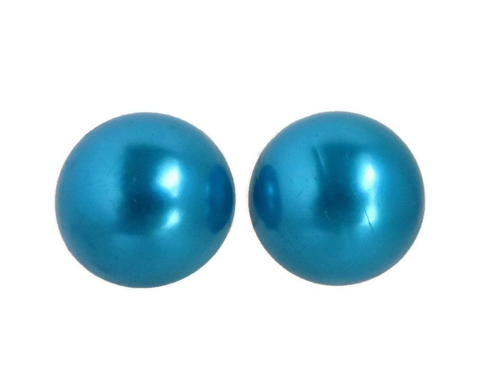 Japan Blue Button Earrings, Vintage Iridescent Blue Clip-on Earrings