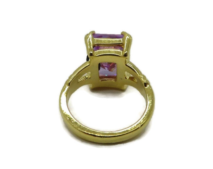 SETA Amethyst CZ Ring, Vintage Gold Plated Ring, Emerald Cut CZ, Size 5