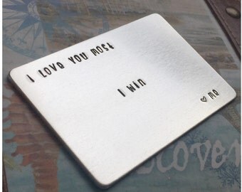 Aluminum Wallet Card - Metal Wallet Insert - Personalized Credit Card Size Insert - Custom Font - Fun Font - Hand Stamped Card with Message